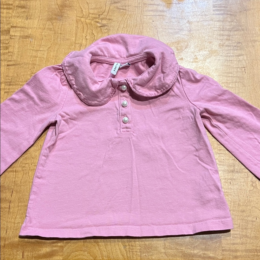 Janie and Jack Pink Long-Sleeve Polo with Peter Pan Collar
